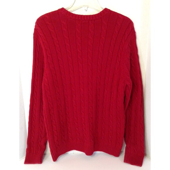 Ralph Lauren Chaps Sweater Men L Red Fisherman Cable Knit Chunky Preppy Y2K 90s - Picture 6 of 12